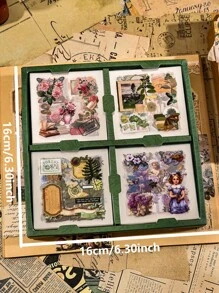 SHEIN 100pcs/Set Mixed Retro Floral, European Portraits And Objects Sticker Collection, Suitable For Journal, Scrapbook, Laptop, Water Bottles And Desk Decoration, With Pet Waterproof And Wear-Resistant Material