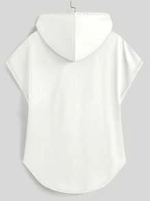 EGENSIO Men's Solid Color Drawstring Hooded Loose Casual Tank Top - White - View 2