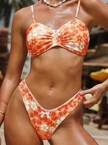 Swim Mod Set de 2 Bikinis con volantes, estampado floral y doble tirante, lindos para mujeres, para primavera/verano - Multicolor - Ver 2