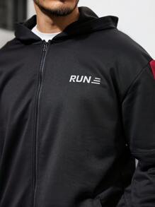 Gym Rark Conjunto deportivo de chaqueta con capucha y pantalones con bloque de color y estampado de letras para hombres, conjunto de gimnasio, conjunto de entrenamiento - Negro - Ver 3