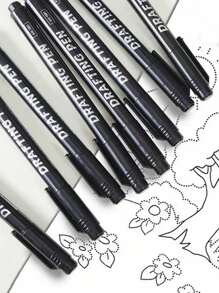 SHEIN 6pcs/9pcs/12pcs Waterproof Quick-Drying Technical Drawing Pens Set For Sketching, Cartooning, Graphic Design And Handwriting