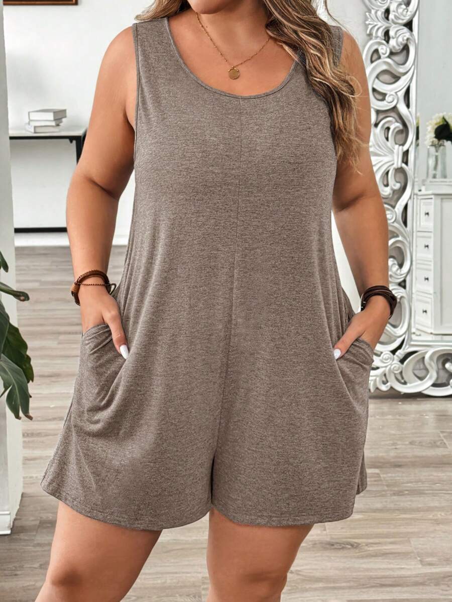 SHEIN LUNE Knitted Gray Casual Jumpsuit, Minimalist Design Suitable For Summer - Mocha Brown - View 1