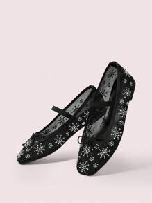 CUCCOO DOLLMOD Sepatu Loafer Datar Wanita dengan Hiasan Jaring Ikan dan Rhinestone - Hitam - View 9