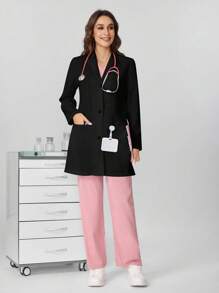 SHEIN TaskFit Women Single-Breasted Long Sleeve Casual Lab Jacket Professional Women Professional Work Office Lab Coat