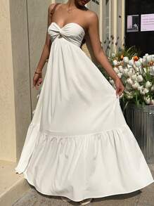 MainGRL 波西米亚风白色露肩连衣裙，春夏 - 白色 - 查看 4