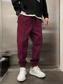 RueChic Cotton Men Solid Slant Pocket Sweatpants - Burgundy - View 1