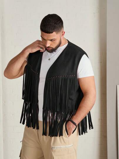 EASEVO Gilet sans manches en suède noir tressé ample et décontracté pour homme en grande taille, pour l'automne et l'hiver