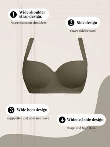 1pc Plus Size Seamless Comfortable Wireless Lightly Lined Lift & Support Bra - Olive Green - View 3