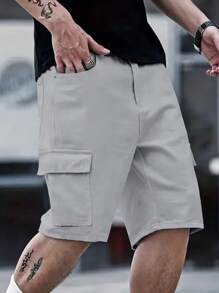 Manfinity Homme Pantaloni casual con tasche multiple per uomo, colore unito e design minimalista, adatti per l'estate. Pantaloni cargo, pantaloncini cargo per uomo.