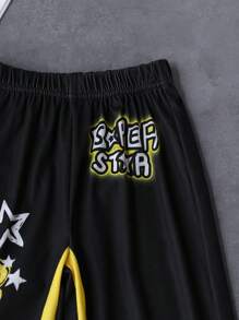 SHEIN 2 件套男童休闲“小男孩”卡通图案短袖 T 恤和裤子套装 - 彩色 - 查看 7