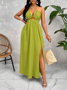 SOLERSUN 交叉系带露背吊带秋千长裙女装 - 綠色 - 查看 3