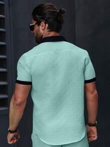 Manfinity Homme Short Sleeve Casual Shirt, Suitable For Summer, Mint Green Outfit Men