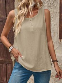 EMERY ROSE Women Casual Simple Solid Color Tank Top Cotton - Khaki - View 7