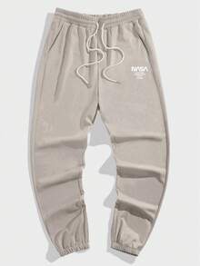 SHEIN Cottnline Cotton Men's Drawstring Waistband With Letter Pattern Sweatpants - Camel - View 2