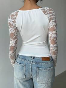 Aloruh Áo thun ren nữ, tối giản & thời trang, phù hợp cho mùa hè - trắng - Xem 2