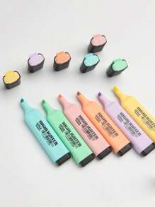 SHEIN 6pcs Macaron Color Highlighter Pen Set For Students, Fresh Color Tone Back To School
