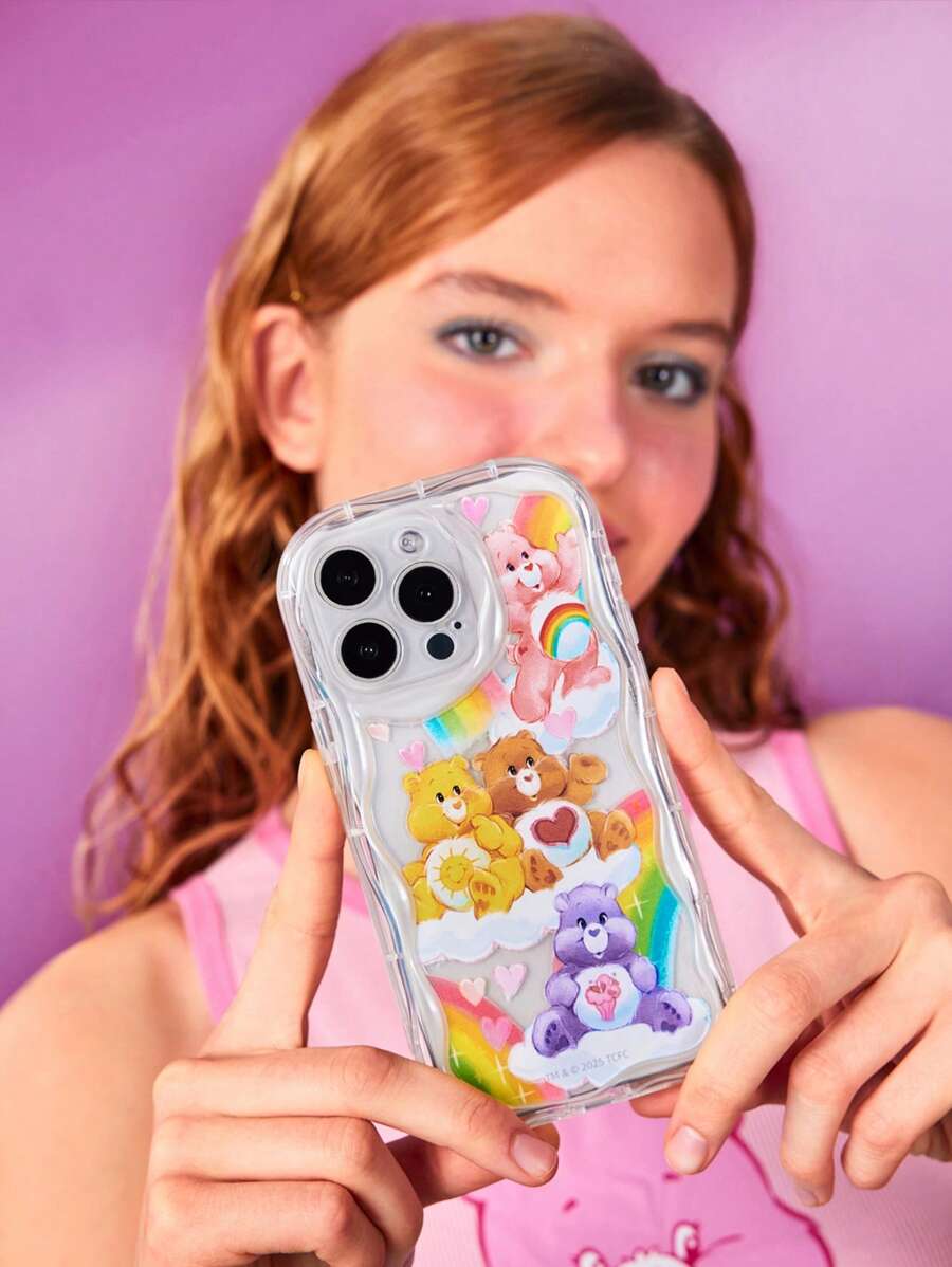 SHEIN X Care Bears Ốp lưng điện thoại trong suốt in hình chú gấu hoạt hình dễ thương, tương thích với iPhone - trắng - Xem 1