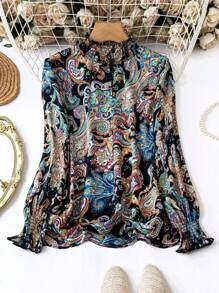 SHEIN Clasi Kemeja Lengan Panjang Kancing Depan Motif Bunga Kasual Ukuran Besar untuk Wanita, Pakaian Musim Gugur untuk Wanita - Navy Blue - View 2