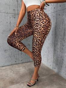 SOLERSUN Legging de yoga léopard casual sportif à longueur 3/4 pour femmes (motif floral aléatoire)