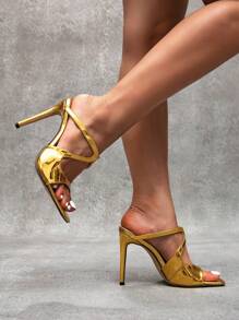 CUCCOO SZL Women's Sexy Fashion Hollow Vamp Square Toe Thin High Heel Casual Versatile Open Toe Gold Women High Heel Sandals