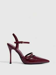CUCCOO SZL Women's Casual Fashionable Simple Ankle Strap Pointed Toe High Heels, Summer For Christmas Spring Shoes - Burgundy - View 2