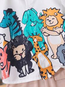 SHEIN Conjunto de 2 peças/camisa polo gráfica com estampa animal para meninos e shorts casuais com punho, padrão de rabiscos engraçados, casual/fofo, adequado para uso diário, escola, atividades ao ar livre no verão - Multicolorido - Ver 5