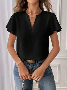 SHEIN Essnce Blusa casual de talla grande para mujer, camisa negra, blusa de vacaciones, blusa linda, camisa de manga de loto, atuendos de verano para mujer, atuendos de vacaciones, camisetas graciosas, atuendos para salir, blusas de verano lindas, blusas de hadas para vacaciones, blusa para salir, blusa de rave