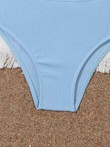 Conjunto de biquíni com gola redonda de cor sólida para meninas adolescentes, roupa de banho para a praia, férias de verão