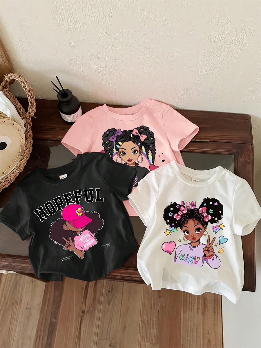SHEIN Leap Crew Atasan Bayi Perempuan Kasual Minimalis Lengan Pendek Kerah Bulat, Cocok untuk Musim Panas - MultiWarna - View 1