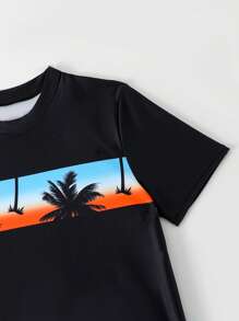 Tween Boys Swimwear With Printed Top And Random Printed Bottom