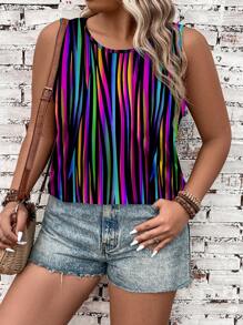 EMERY ROSE Plus Size Bohemian Style Tank Tops, Suitable For Summer Suitable For Going Out - Black - View 4