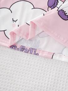 Girls Unicorn & Cloud Heartshaped Pattern Comfy Round Neck Short Sleeve Long Nightgown, Casual Home Wear