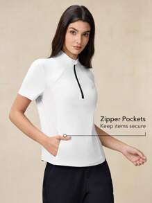 OutZeal SunProof UPF50+ 凉爽防晒立领半拉链短袖 T 恤女式运动衫 - 白色 - 查看 3