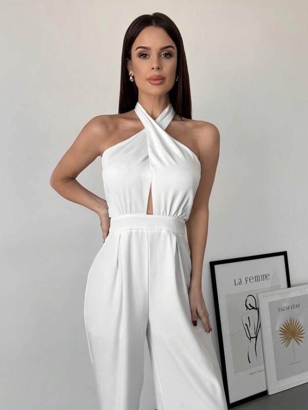 Firerie Elegant Women's Solid Color Halter Neck Jumpsuits Modest, Perfect Outfits For Concert And Music Festival, Summer Bohemian Style, Holiday, Daily Fashion Wear, Vacation Wear, City Fashion, Fashion Shows, Back-To-School Fashion, And Suitable For Romantic Dating, Weddings, And Spring/Summer Fairy Core Events, Graduation Dresses For Women