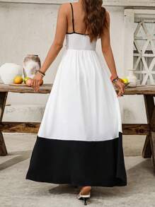 SHEIN VCAY Plus Size Colorblock Summer Casual Vacation Sleeveless Dress - Black and White - View 2