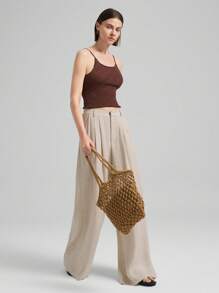 Ontre 2025 Women's Summer Solid Color Knitted Camisole Top, Casual And Commuting, Simple Base Layer, Caramel Brown Knit Tank Top, Fashionable City Style - Grey - View 5