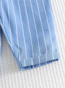 Cozy Pixies Bộ đồ liền thân sọc nhiều màu họa tiết gấu hoạt hình cho bé trai, thoải mái và đa năng - Màu xanh lam - Xem 5