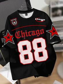 Attitoon تيشرت نسائي بقصة فضفاضة ذو رقبة مستديرة وأكمام قصيرة بطبعة أرقام كبيرة ، بتصميم بسيط وعادي، مناسب للألعاب - متعدد الألوان - مشاهدة 1