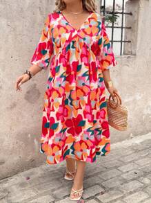 SHEIN Clasi Plus Size Women's Colorful Floral Print Beach Dress - Multicolor - View 4