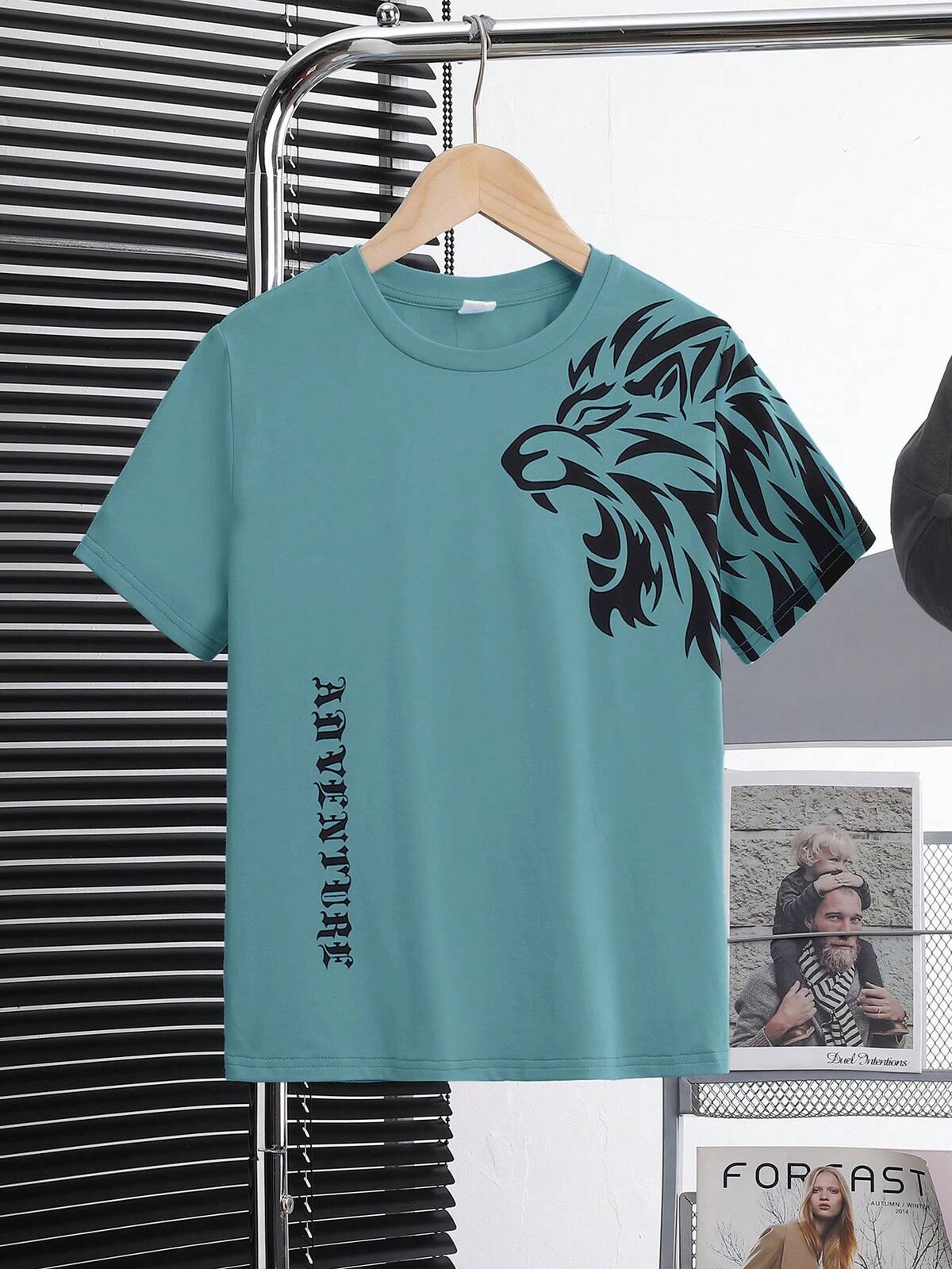 SHEIN T-shirt graphique avec lion et lettres pour pré-adolescents, tricot décontracté 9