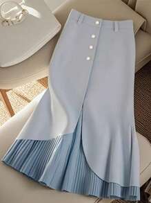 Franclia Váy midi xanh lá cây cạp cao ôm sát không đối xứng, hoàn hảo khi đi làm - Màu xanh lam - Xem 1