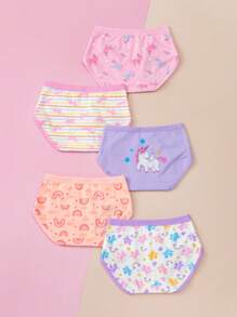 5pcs/Set Girls' Cartoon Unicorn Print Briefs - Multicolor - View 2