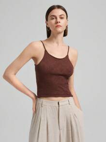 Ontre 2025 Women's Summer Solid Color Knitted Camisole Top, Casual And Commuting, Simple Base Layer, Caramel Brown Knit Tank Top, Fashionable City Style - Grey - View 2