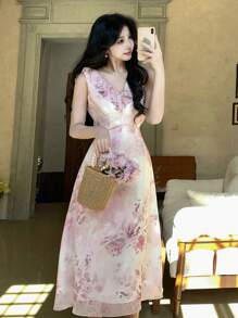 DAZY Mid-Length Floral Ruffle Slit Women Dress Prom Dress Sundress