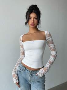 Aloruh Áo thun ren nữ, tối giản & thời trang, phù hợp cho mùa hè - trắng - Xem 7