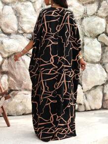SHEIN Lady Abito elegante da donna a maniche corte con tagli, in stile kaftan, colorato e intrecciato, adatto per cerimonie, ufficio, viaggi e vacanze estive