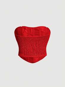 SHEIN MOD Cute Red Bow & Fish Bone Hem Design Plus Size Blouse For Women