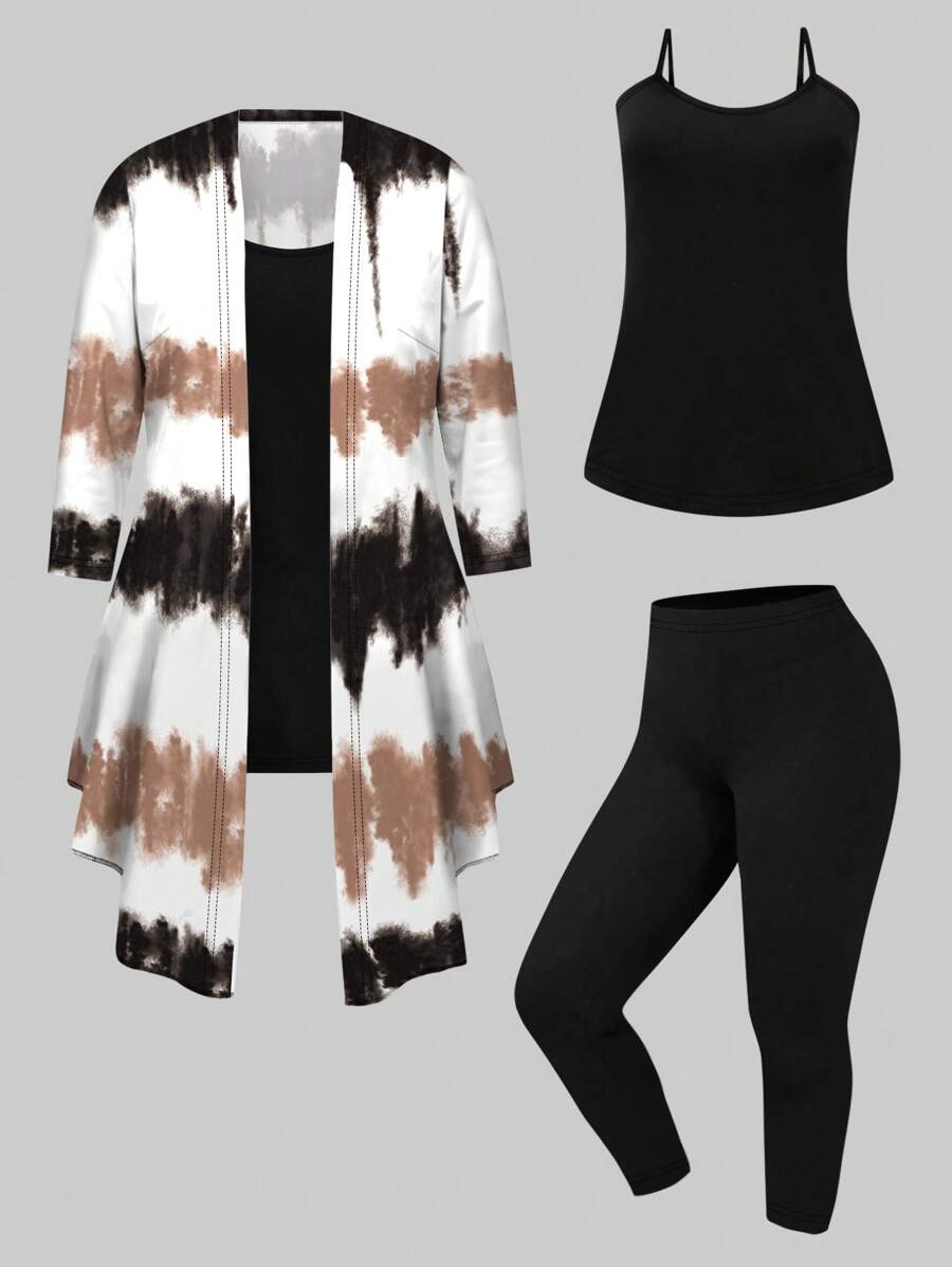 Bộ 3 món/Bộ trang phục thường ngày in họa tiết Graffiti & Tie Dye thời trang cỡ lớn - Nhiều màu - Xem 1