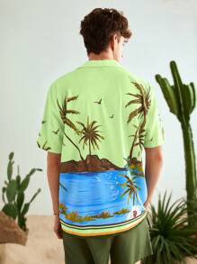 Manfinity VCAY Camisa casual de manga corta y corte holgado para hombre con estampado de árbol de coco