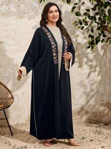 Al Najma Áo choàng Ả Rập cỡ lớn dành cho nữ có thêu và in hoa, áo choàng kín đáo - màu đen - Xem 5